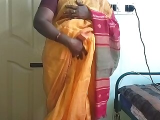 desi  indian randy tamil telugu kannada malayalam hindi cheating wife vanitha wearing orange colour saree  showing fat boobs and shaved pussy press hard boobs press bite rubbing pussy calumniation